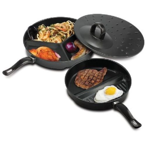 DIVIDED SECTIONED COOKING FRYING PAN SET 3 PIECE NON STICK COOKWARE